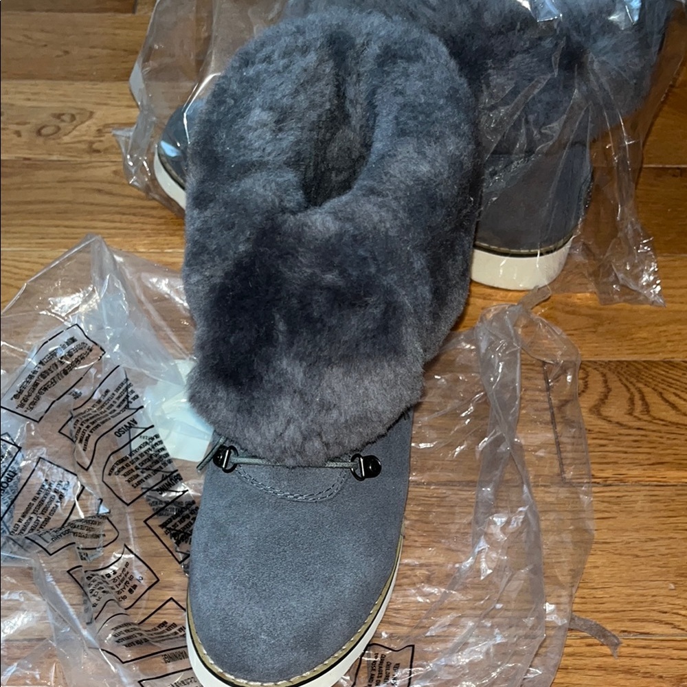 Chic Gray Fur-Trimmed Boots